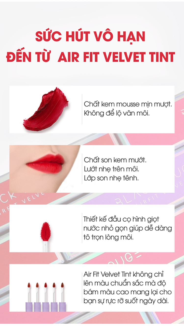 Son kem lì Black Rouge Air Fit Velvet Tint  A26 ver 5: Đỏ Đất. Lên Màu Chuẩn, Lâu Trôi, Siêu Mịn, Mượt Như Nhung Và Không Khô Môi [MỸ PHẨM AUTH + QUÀ TẶNG + FREESHIP] 19.Forever
