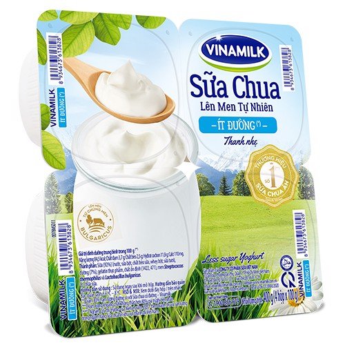 Sữa chua ăn Vinamilk ít đường - Vỉ 4 hộp x 100g