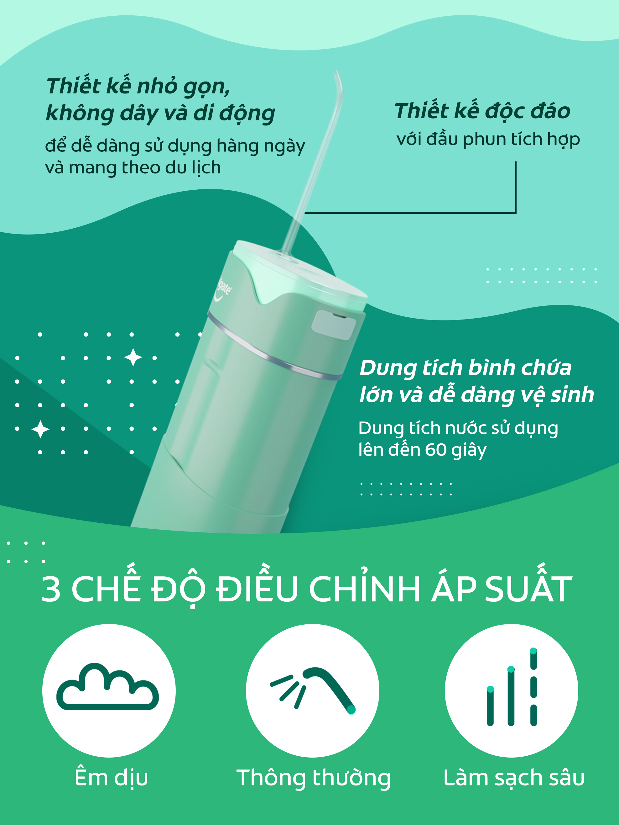 Máy tăm nước Colgate nhỏ gọn, chống thấm nước, pin sạc