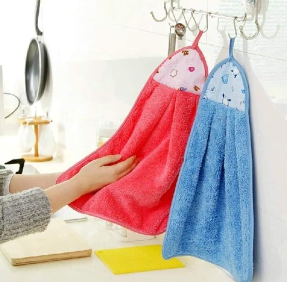 Khăn Lau Tay Nhà Bếp Có Móc Treo, Chất Cotton Thấm Hút Tốt, Lau Chùi Cực Sạch, TGTI12