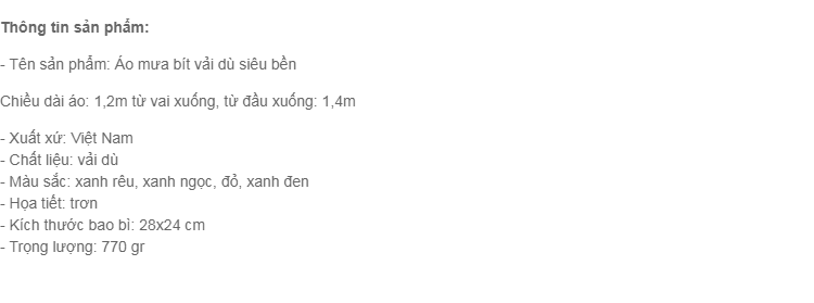 Áo Mưa Bít Vải Dù Siêu Bền  - Cao Cấp
