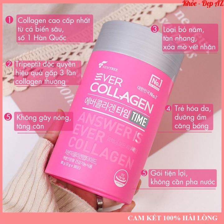 Collagen Số 1 Hàn Quốc [NHẬP KHẨU CHÍNH HÃNG] Collagen dạng bột Ever Collagen TIME chăm sóc sức khỏe và sắc đẹp - Hộp 30 gói/90gam