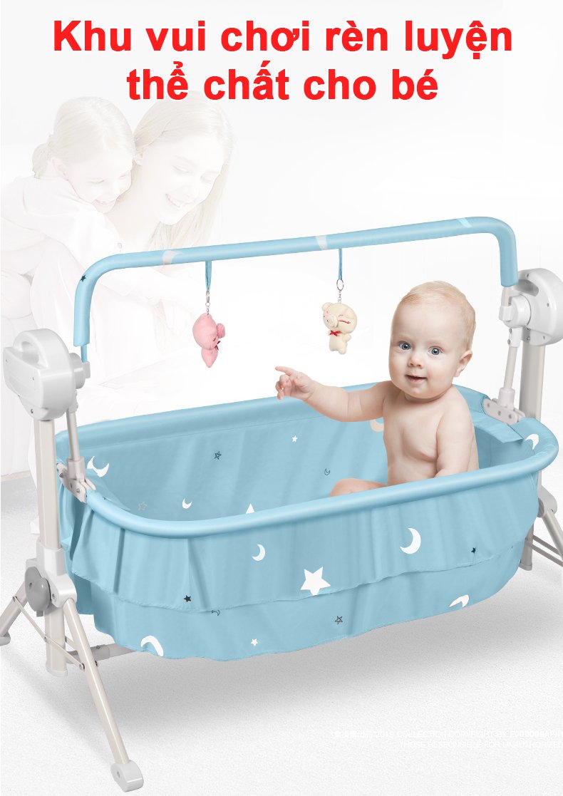 Nôi điện cho em bé sơ sinh Bibon thông minh, noi em be so sinh phát nhạc tự động kèm điều khiển từ xa, giường ngu tre em có đệm, gối, rèm chống muỗi siêu tiện lợi- Bảo hành 1 năm