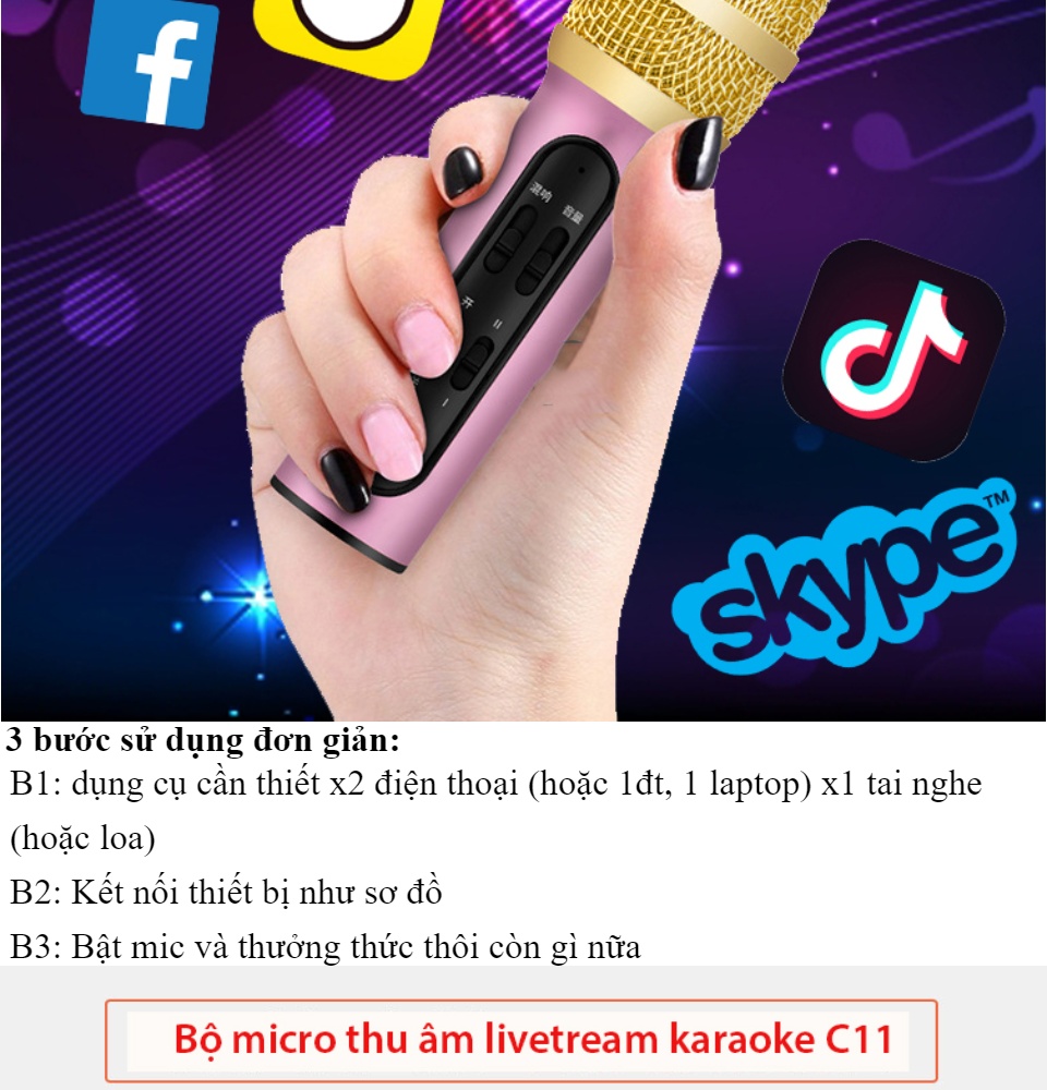 Combo Bộ Mic Thu Âm Live Stream karaoke C11 Thu Âm Live Stream Loại Cao