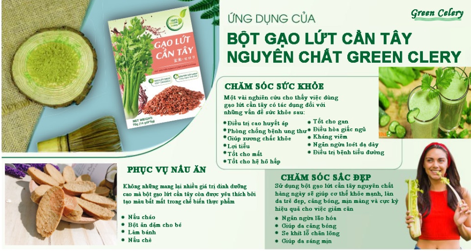 Bột cần tây gạo lứt [Chính Hãng] tạm biệt mỡ thừa đẹp đáng đẹp da (Hộp 14 gói)