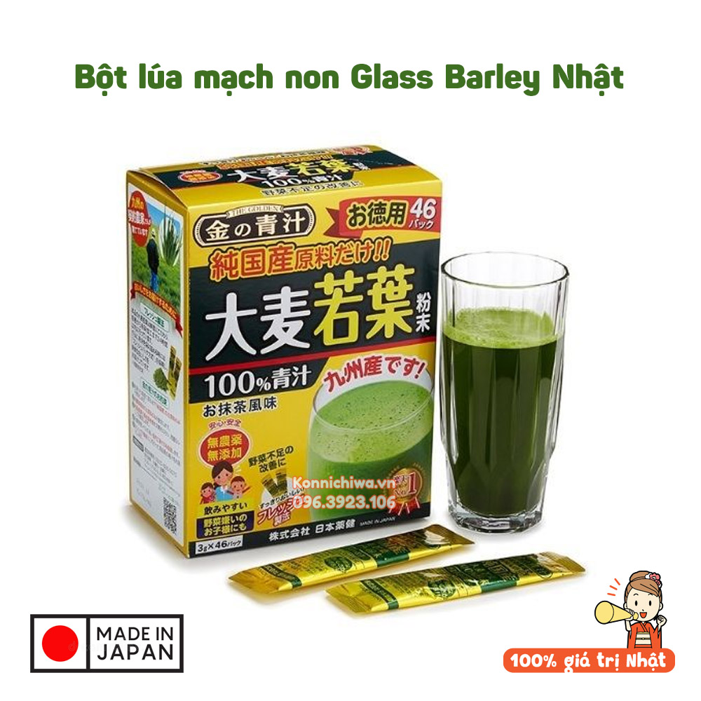 Bột Mầm Lúa Mạch Non Barley Golden 46 Gói Nhật Bản | Bột trà lúa non Golden Aojiru NIHON YAKKEN tăng cường hệ miễn dịch, cải thiện chức năng tim mạch, tốt cho hệ tiêu