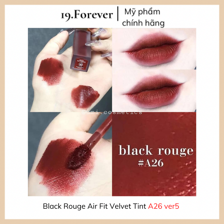Son kem lì Black Rouge Air Fit Velvet Tint  A26 ver 5: Đỏ Đất. Lên Màu Chuẩn, Lâu Trôi, Siêu Mịn, Mượt Như Nhung Và Không Khô Môi [MỸ PHẨM AUTH + QUÀ TẶNG + FREESHIP] 19.Forever