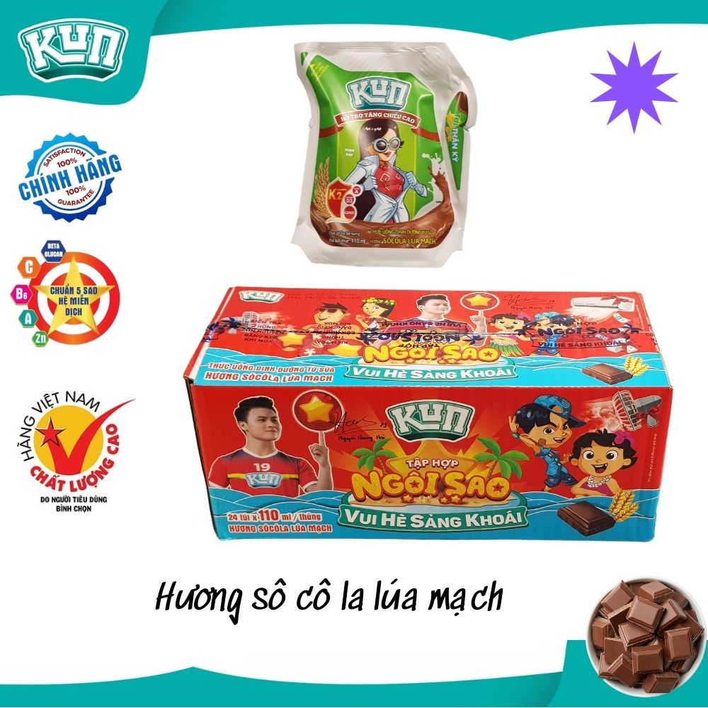 Sữa Kun vị socola lúa mạch túi thần kì 110ml thùng 24 túi cho bé hương vị thơm ngon và đủ dinh dưỡng