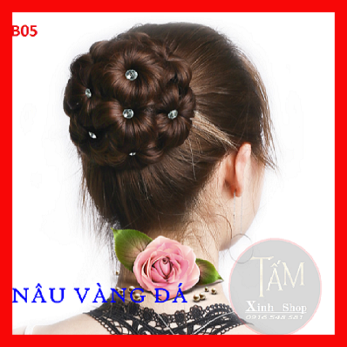 Búi tóc giả hoa thời trang trung niên cao cấp đẹp, búi hoa đính đá