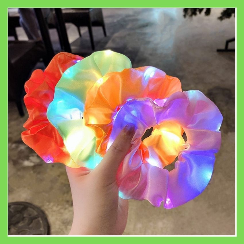 Dây Buộc Tóc Scrunchies Phát Sáng Kiểu Hàn QUốc, Siêu Cute Bằng Vải, Có Đèn Led, Phát Sáng Trong Đêm Siêu Đẹp