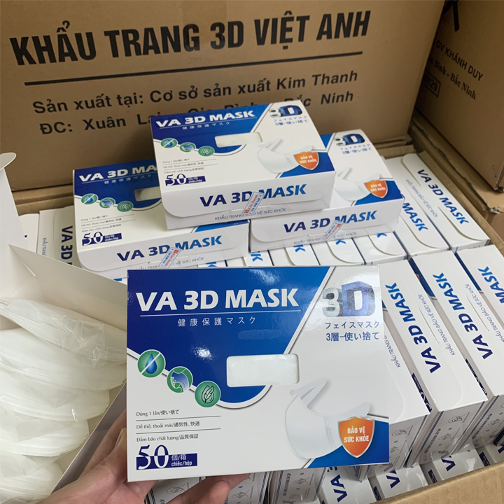 KHẨU TRANG 3D MASK VIỆT ANH MÀU TRẮNG-KHẨU TRANG 3D CÔNG NGHỆ NHẬT BẢN-1 HỘP 50C