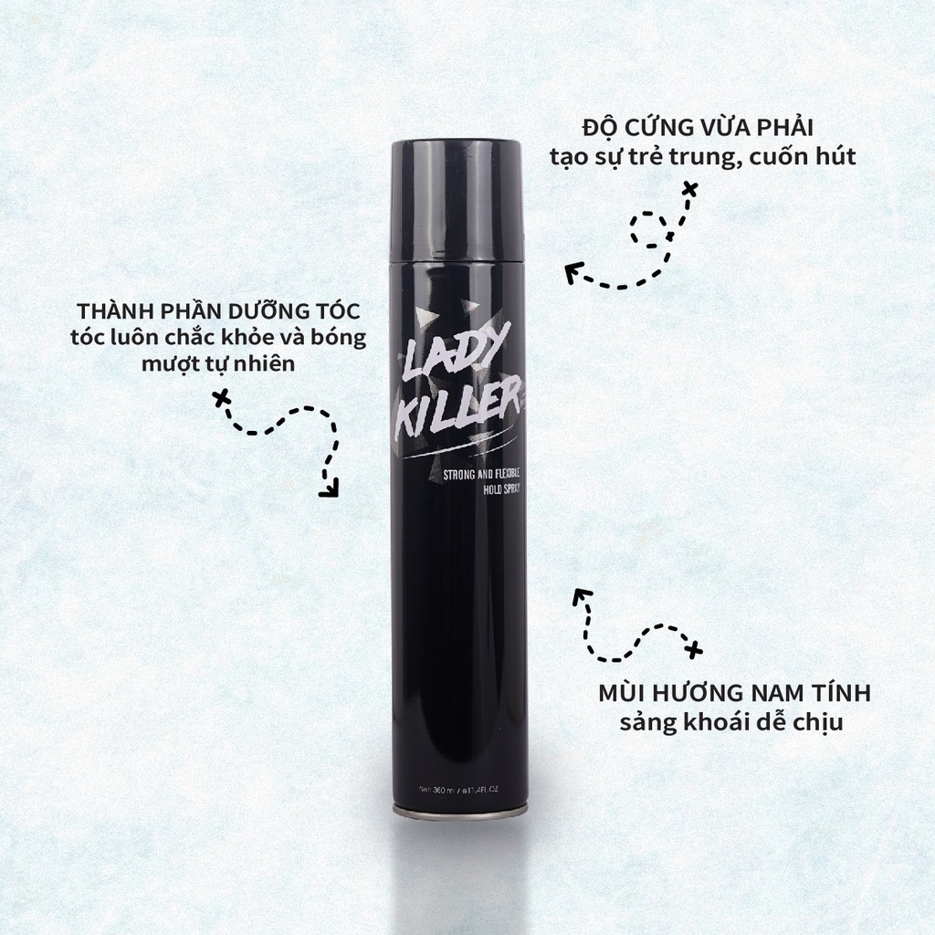 Gôm Xịt Tóc Giữ Nếp Siêu Đỉnh Lady Killer 30Shine Dành Cho Nam 360ml - Mùi Hương Nam Tính, Tạo Kiểu Tóc Theo Ý Muốn