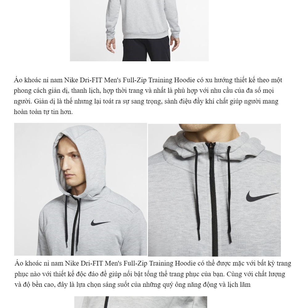 Áo khoác nam Nike Dri Fit French Terry Hoodie Jacket 'Grey' 588639-065