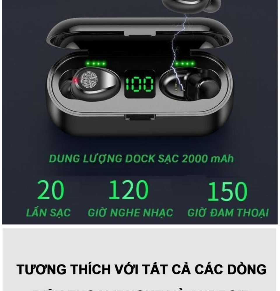 Tai Nghe Bluetooth Amoi F9 Bản Pro Quốc Tế Chip 5.0 , Chống Nước , Nút Cảm Ứng - Tai Nghe Bluetooth Amoi F9, Tai Nghe Bluetooth Nhét Tai Cho mọi dòng máy - Tai nghe buetooth không dây 8