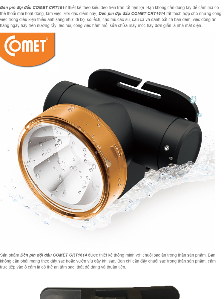 Đèn pin đội đầu COMET CRT1614, Thời gian sử dụng: 6-12h