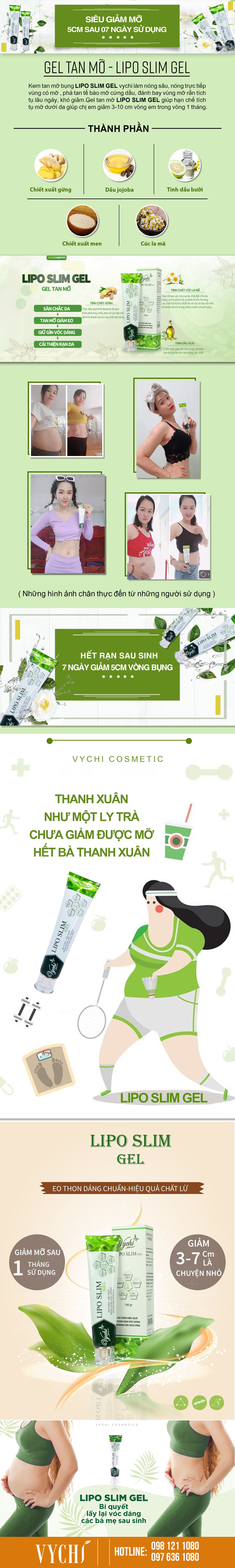 kem tan mỡ LIPOSLIM GEL gel tan mỡ từ thiên nhiên không nóng rát an toàn cho cả mẹ bầu sau sinh, cam kết hiệu quả chỉ sau 2 tuần sử dụng sản phẩm giúp giảm mỡ bùng và vùng tay chân đui mà không cần tập thể dục qua nhiều
