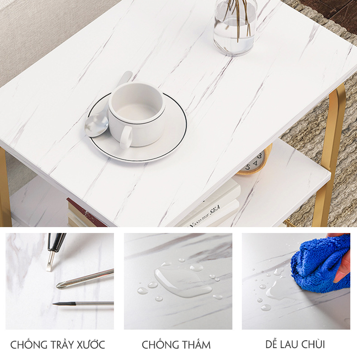Bàn Trà Mini Bàn Cafe Đặt Cạnh Sofa Kệ Decor Phòng Khách Kệ Mỹ Phẩm Hình Tròn 2 Tầng