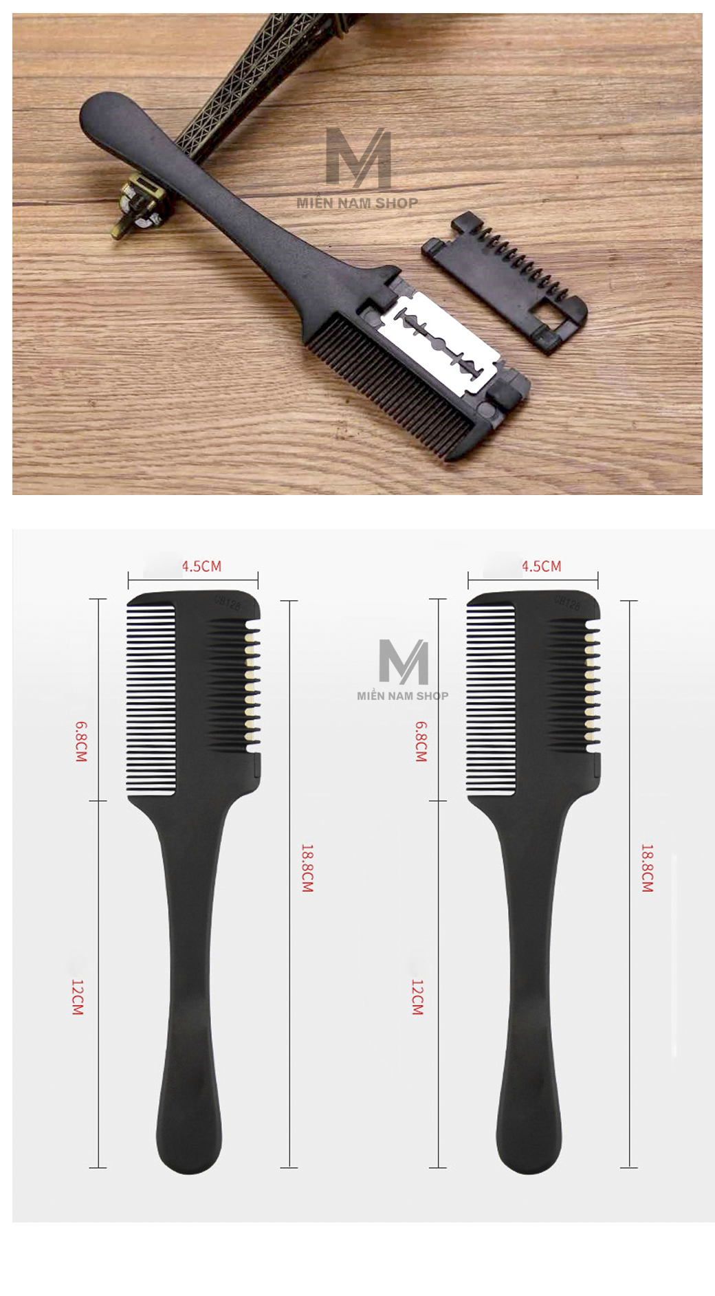 Lược Tỉa Tóc Kẹp Dao Cạo 2in1  Cao Cấp - Lược Chải Đầu Cắt Tóc Tỉa Chân Tóc Tạo Kiểu Tóc Đa Năng - Có Dao Lam Kèm Theo (COMBO 2 CÁI)