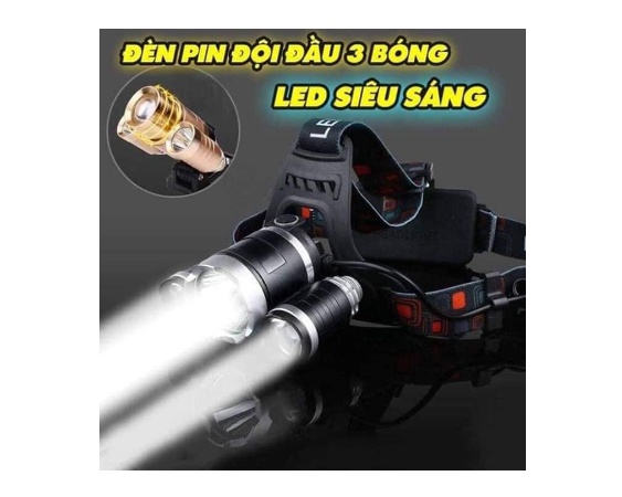 (CHUẨN) (BH 3 NĂM) Đèn pin đội đầu 3 bóng siêu sáng dùng 2 pin